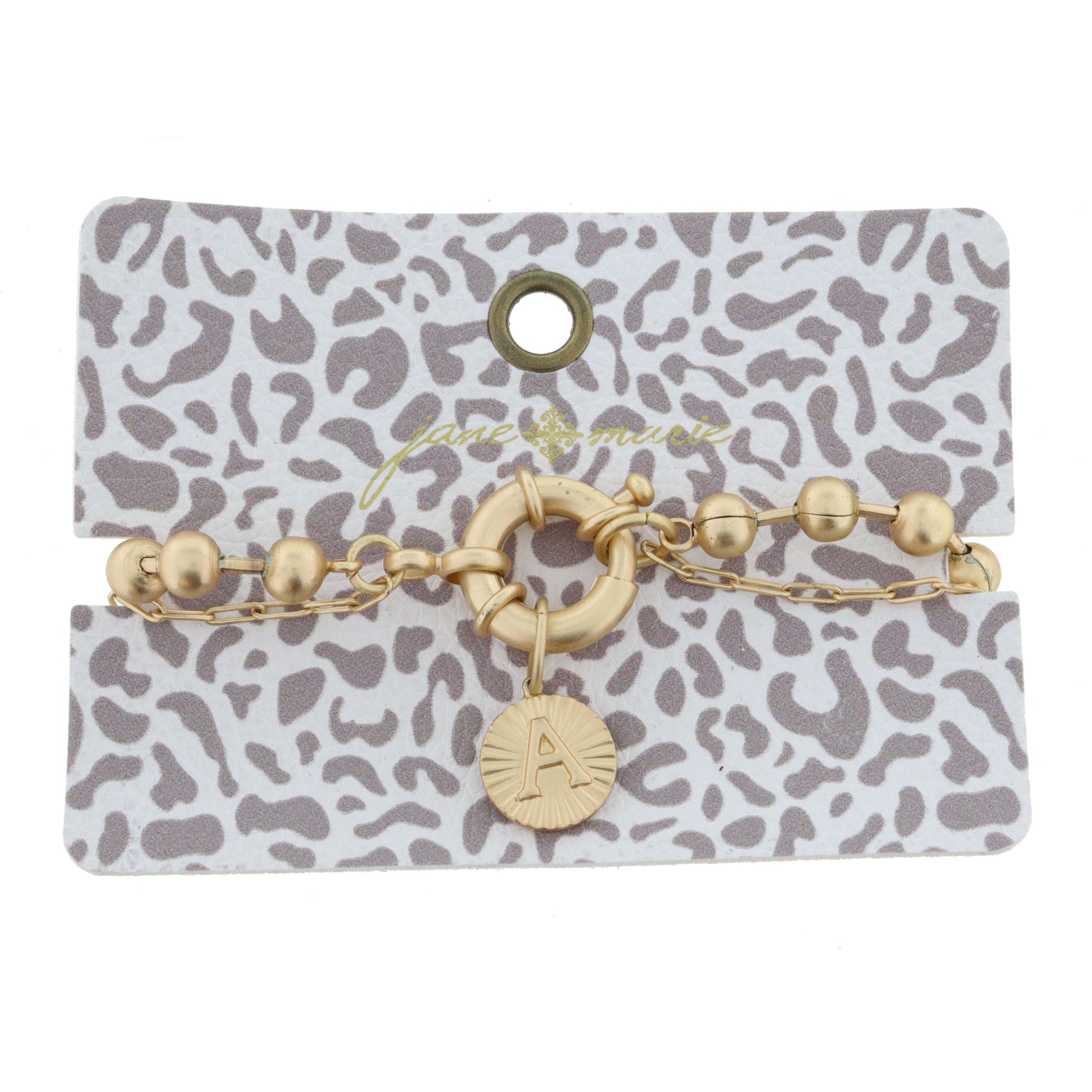 2-Sided, Gold Circle with Latch, Intial "A" and Heart Bracelet