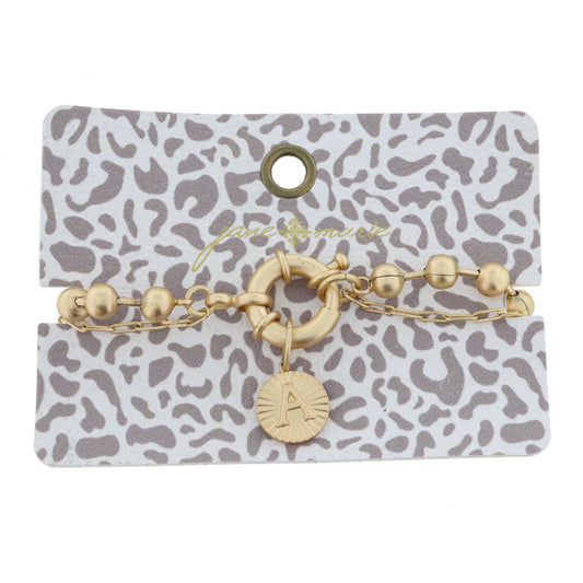 2-Sided, Gold Circle with Latch, Intial "A" and Heart Bracelet