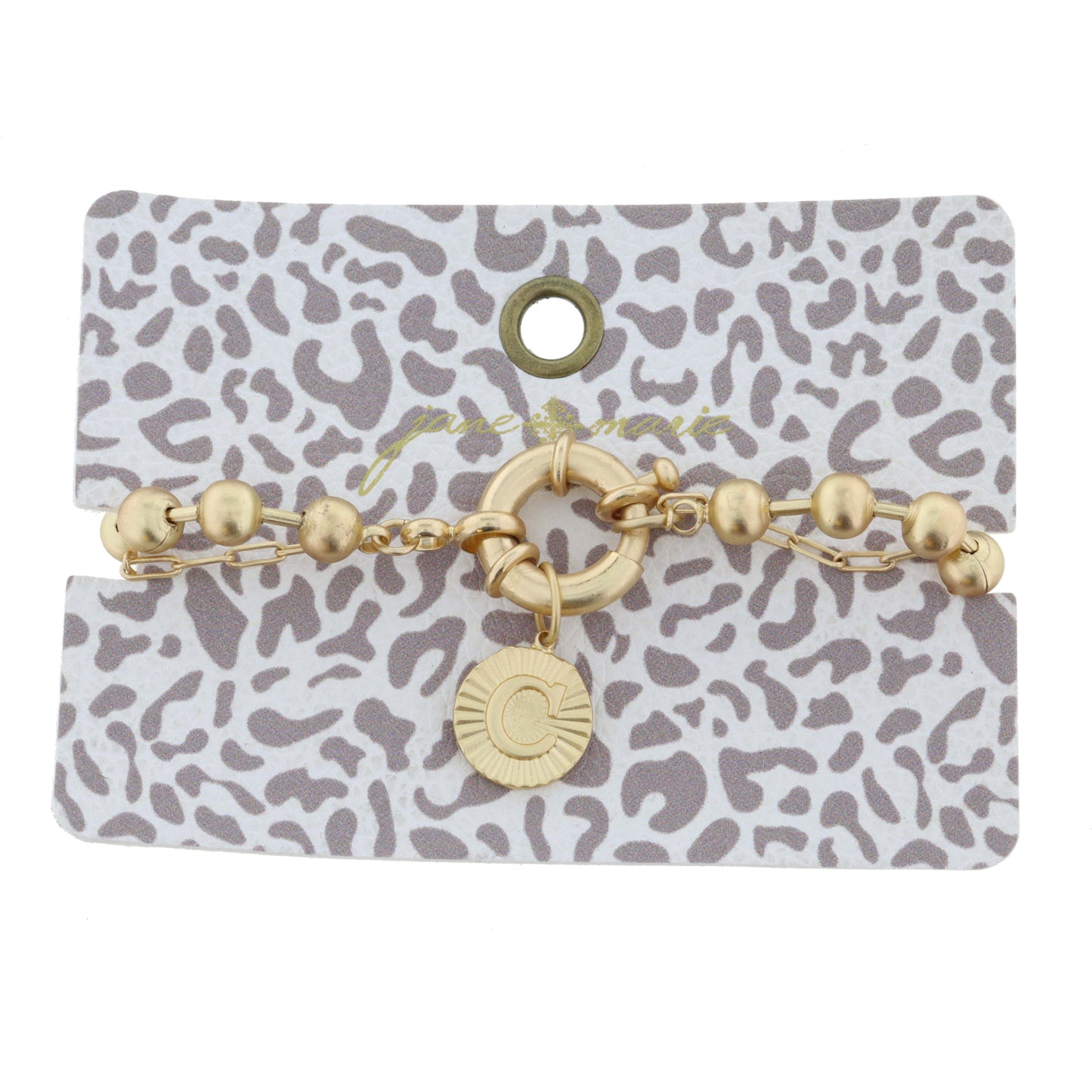 2-Sided, Gold Circle with Latch, Intial "C" and Heart Bracelet