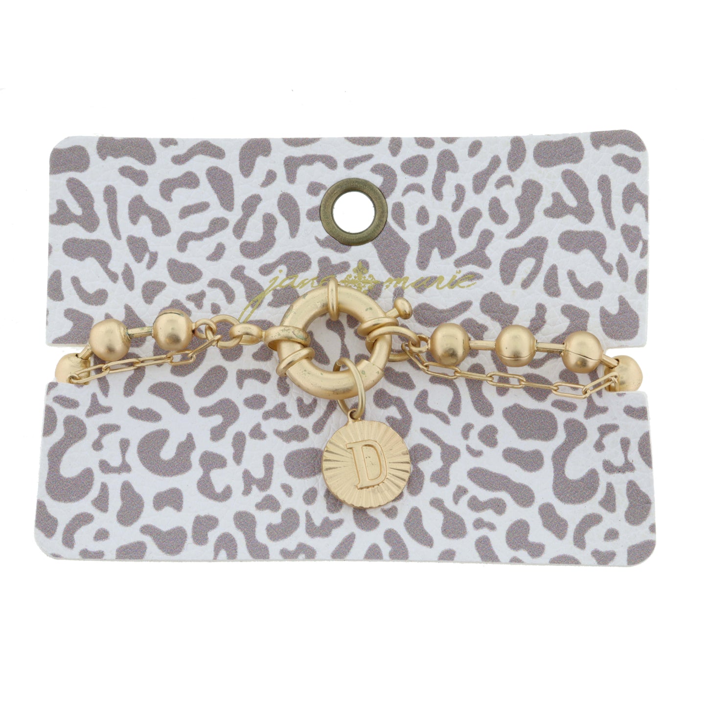 2-Sided, Gold Circle with Latch, Intial "D" and Heart Bracelet