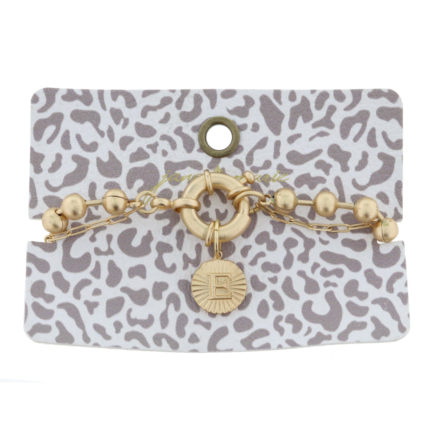 2-Sided, Gold Circle with Latch, Intial "E" and Heart Bracelet