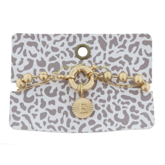 2-Sided, Gold Circle with Latch, Intial "E" and Heart Bracelet