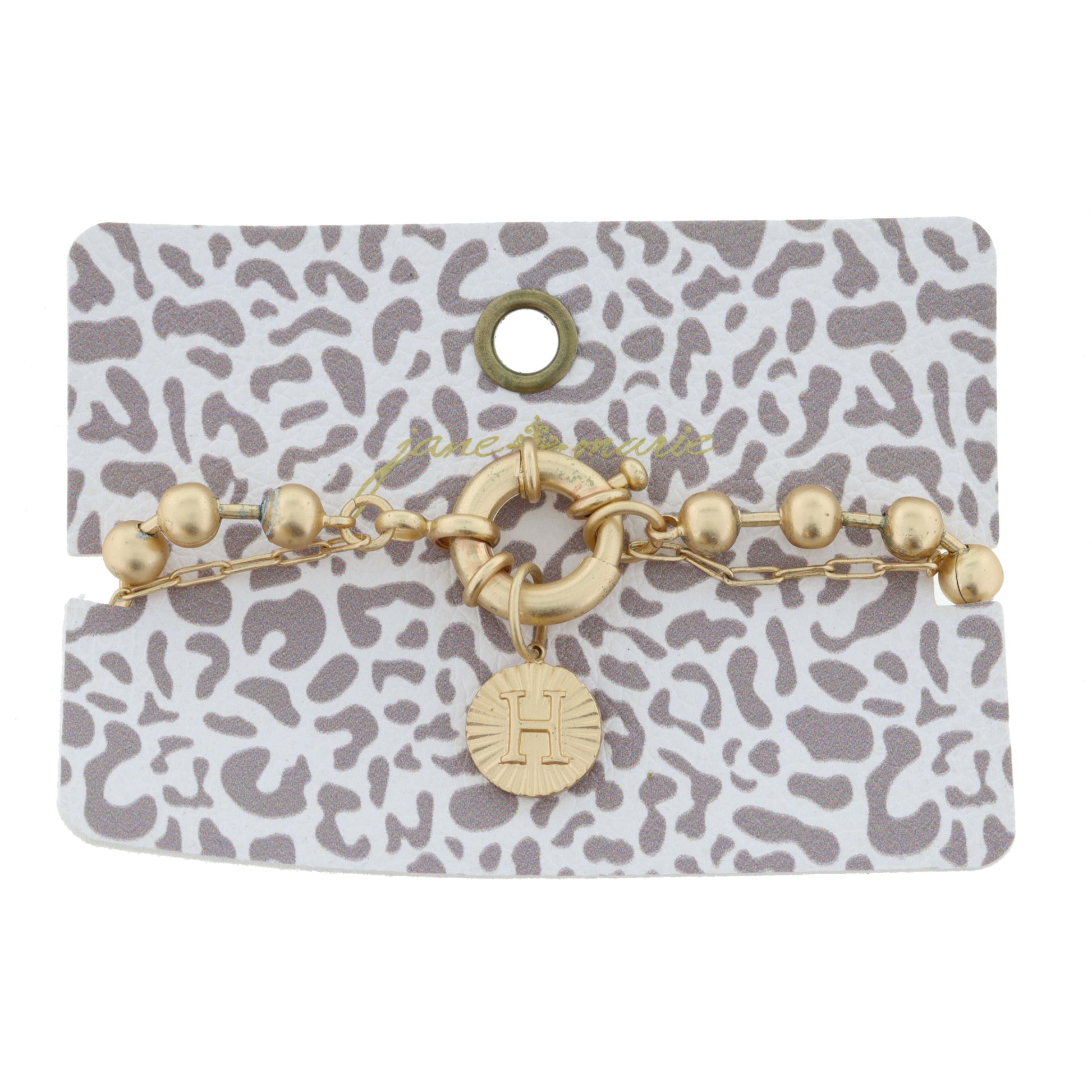 2-Sided, Gold Circle with Latch, Intial "H" and Heart Bracelet