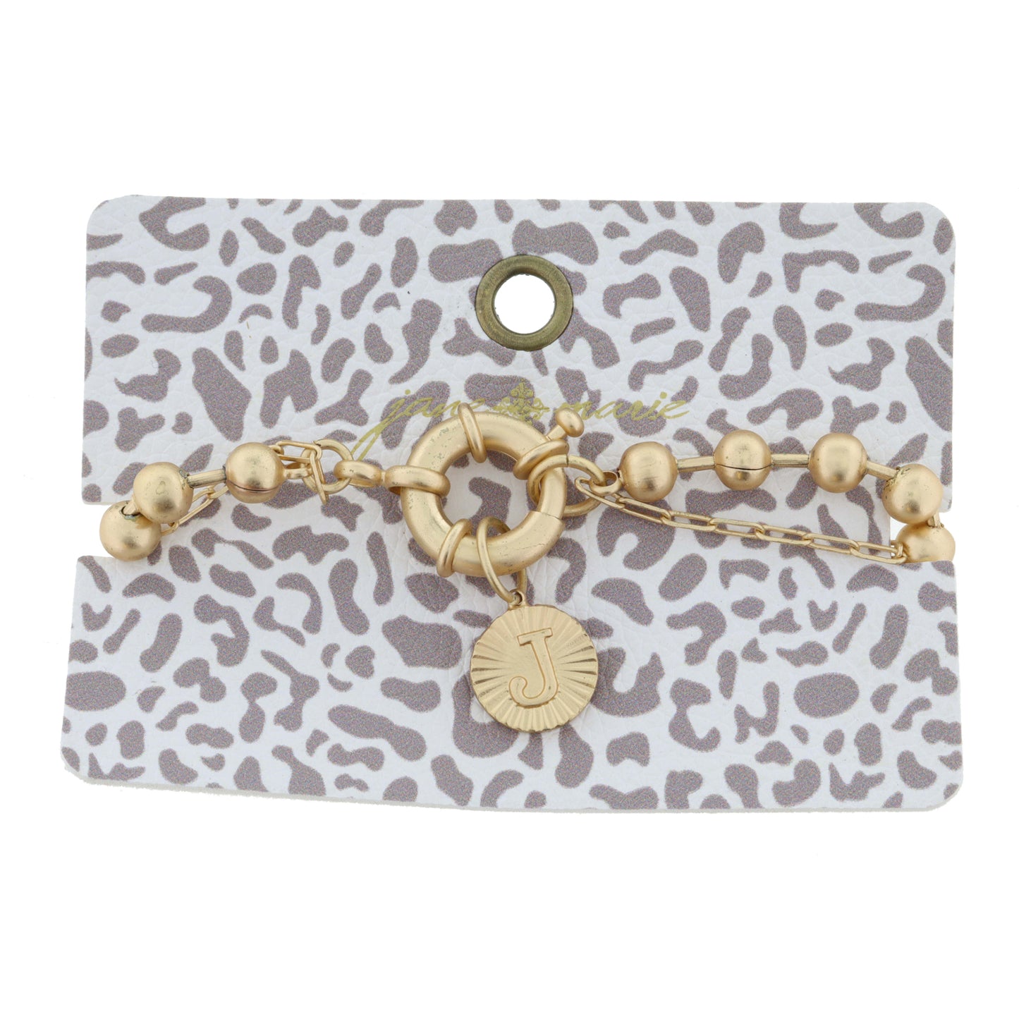 2-Sided, Gold Circle with Latch, Intial "J" and Heart Bracelet