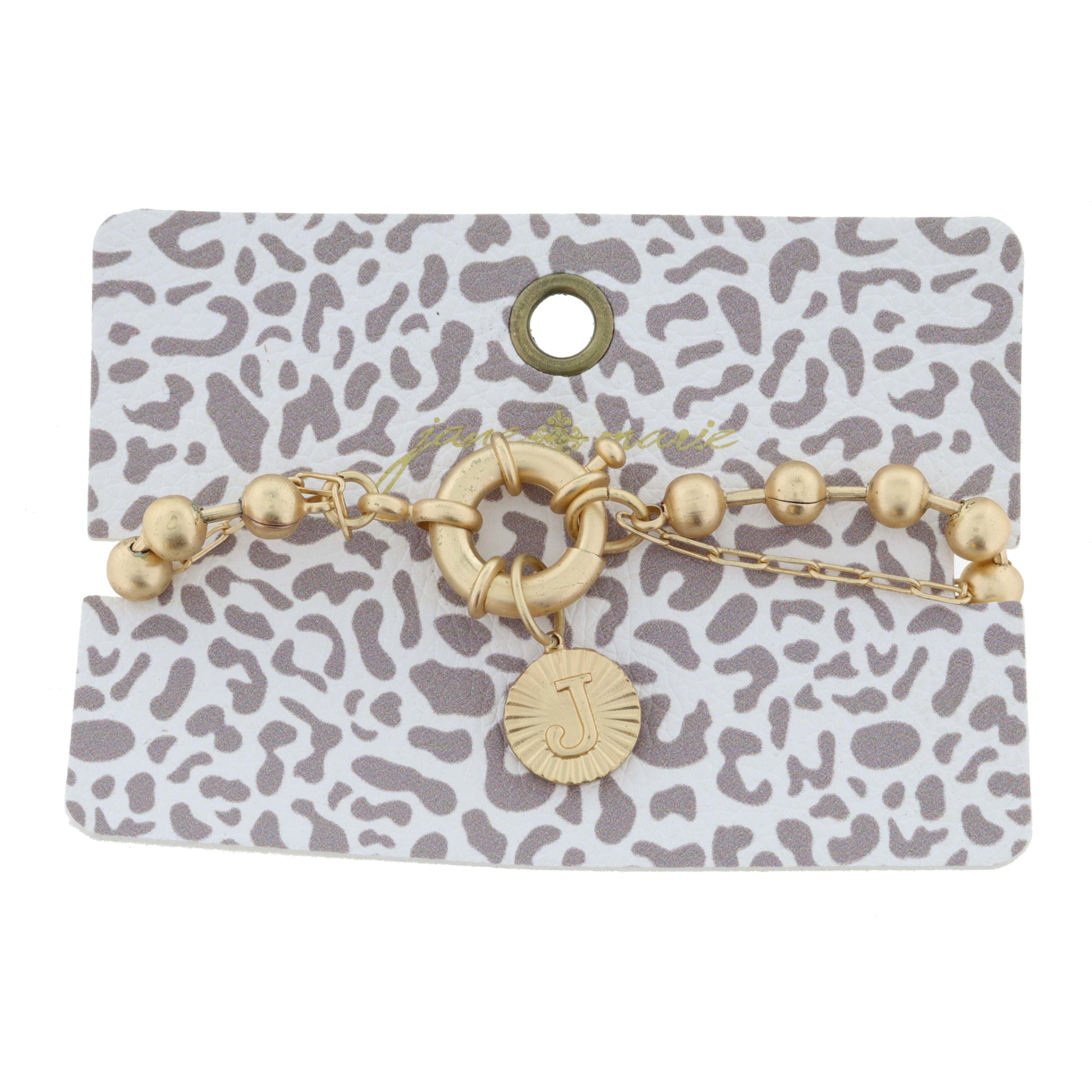 2-Sided, Gold Circle with Latch, Intial "J" and Heart Bracelet