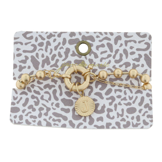 2-Sided, Gold Circle with Latch, Intial "J" and Heart Bracelet