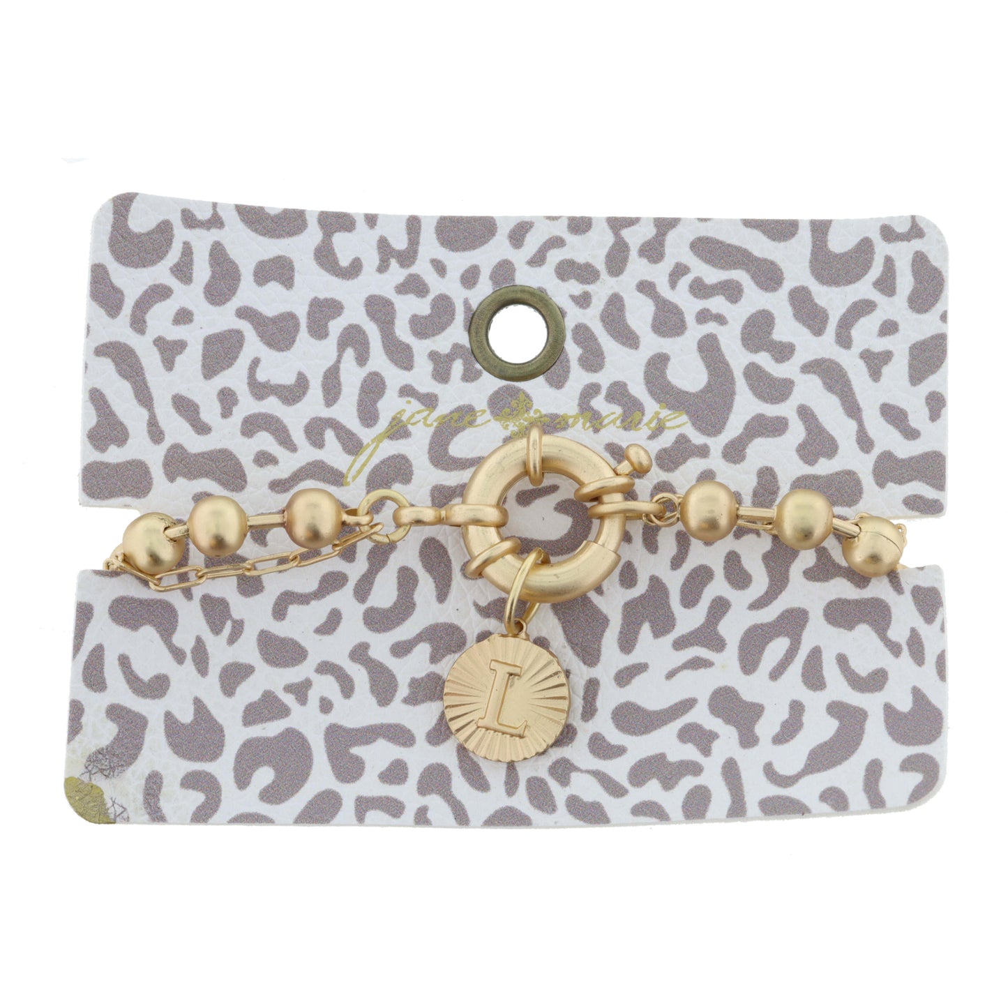 2-Sided, Gold Circle with Latch, Intial "L" and Heart Bracelet