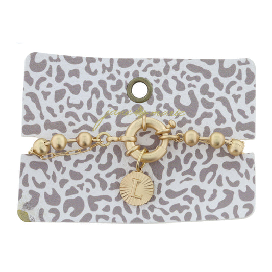 2-Sided, Gold Circle with Latch, Intial "L" and Heart Bracelet