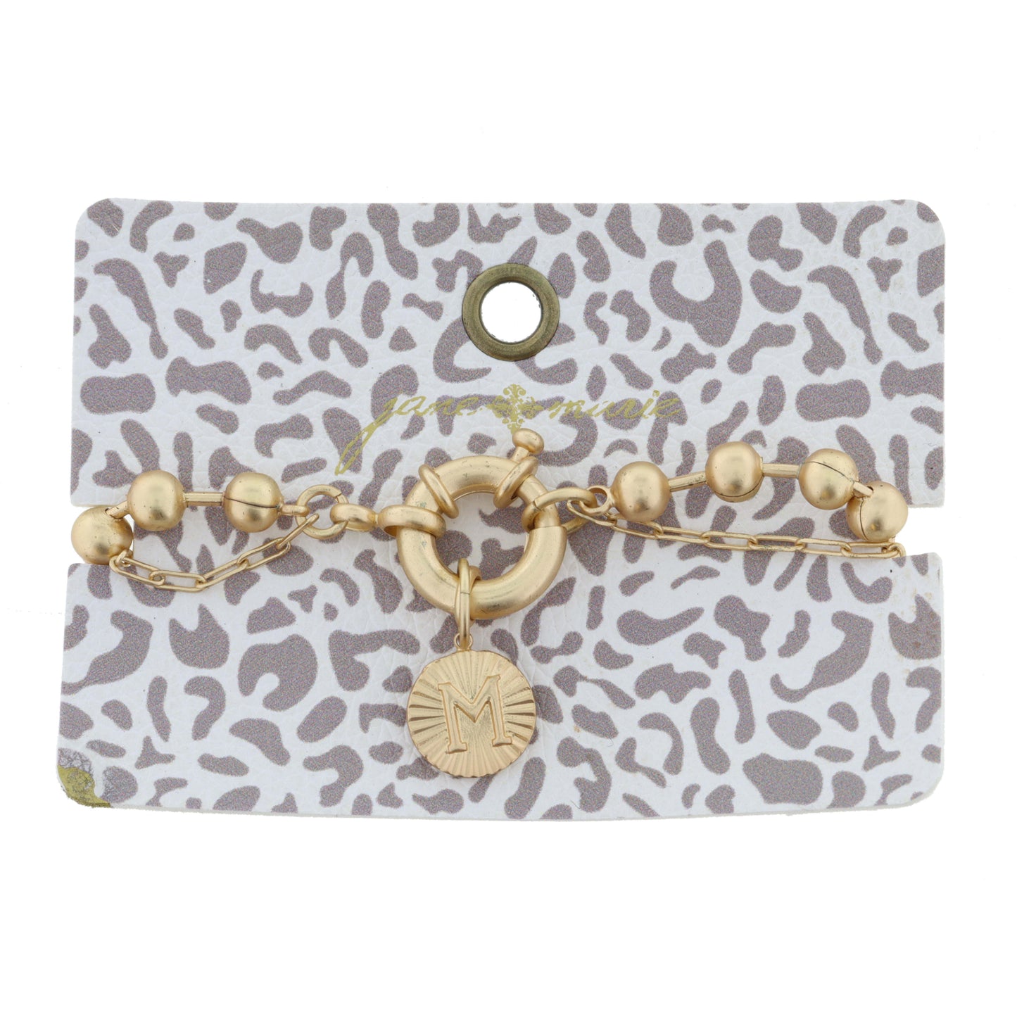 2-Sided, Gold Circle with Latch, Intial "M" and Heart Bracelet