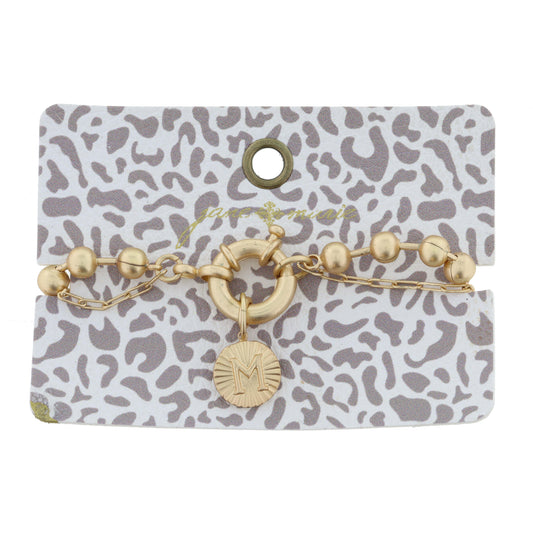 2-Sided, Gold Circle with Latch, Intial "M" and Heart Bracelet