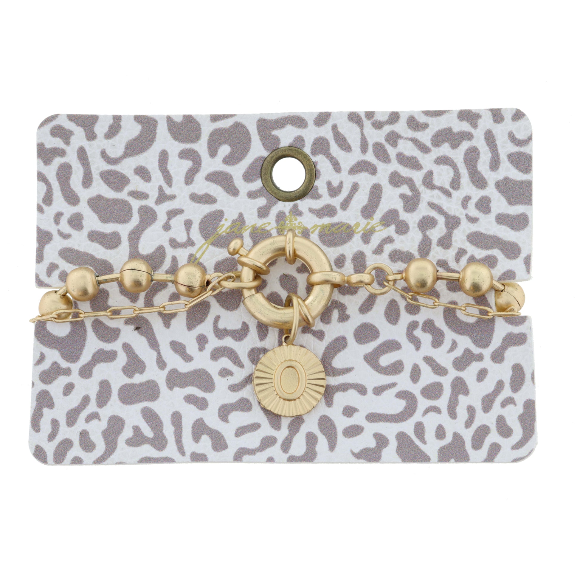 2-Sided, Gold Circle with Latch, Intial "O" and Heart Bracelet