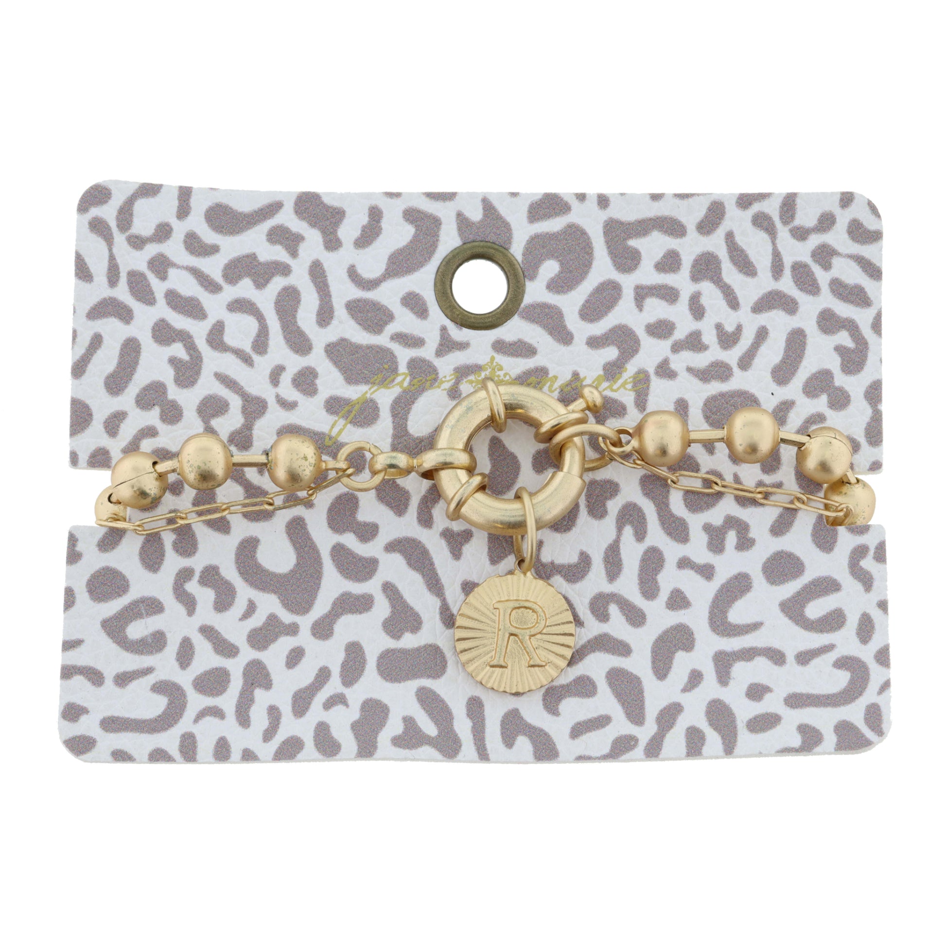 2-Sided, Gold Circle with Latch, Intial "R" and Heart Bracelet