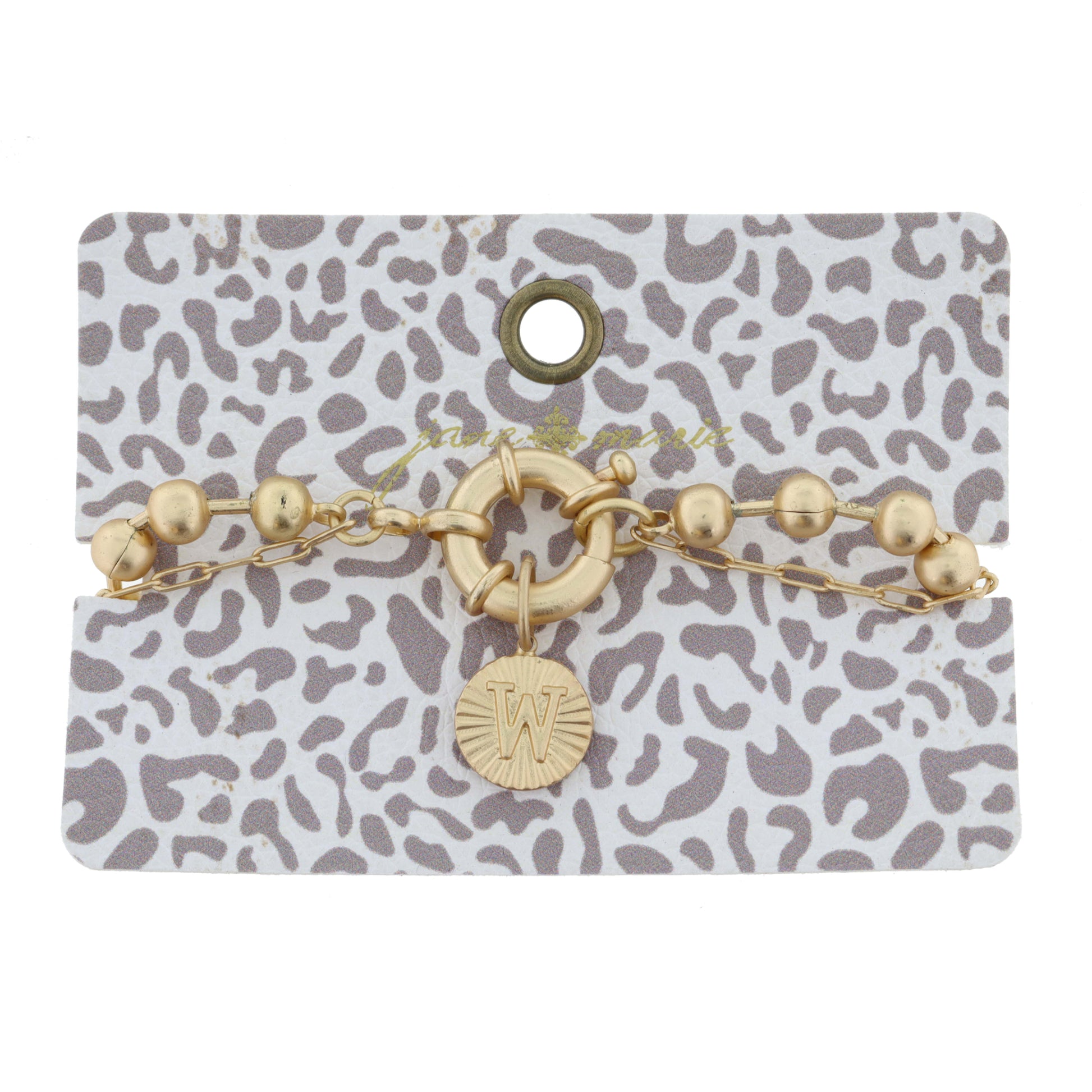2-Sided, Gold Circle with Latch, Intial "W" and Heart Bracelet