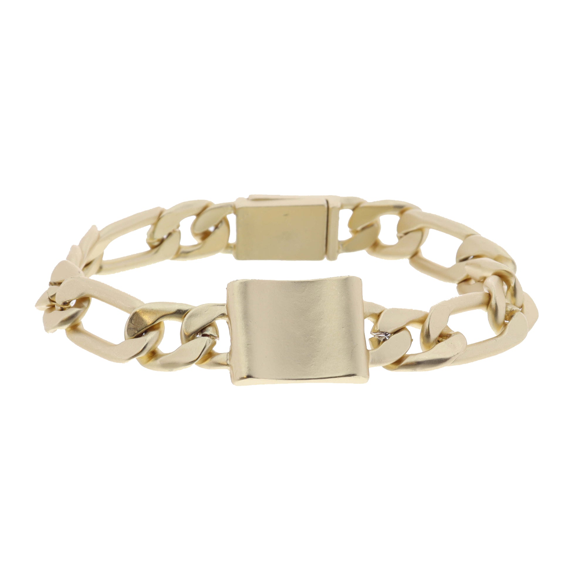 Gold Rectangle on Chunky Gold Figaro Chain Bracelet