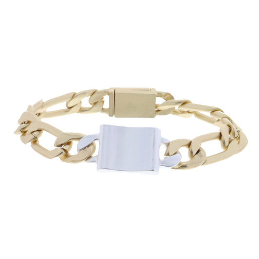 Silver Rectangle on Chunky Gold Figaro Chain Bracelet