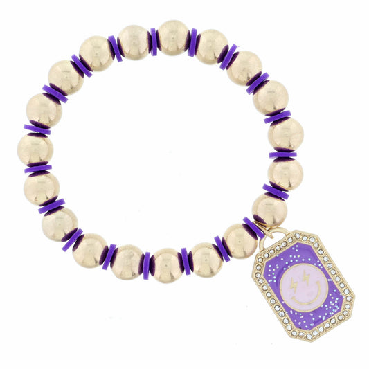 Kids Purple Glitter Enamel with Pink Happy Face Bracelet