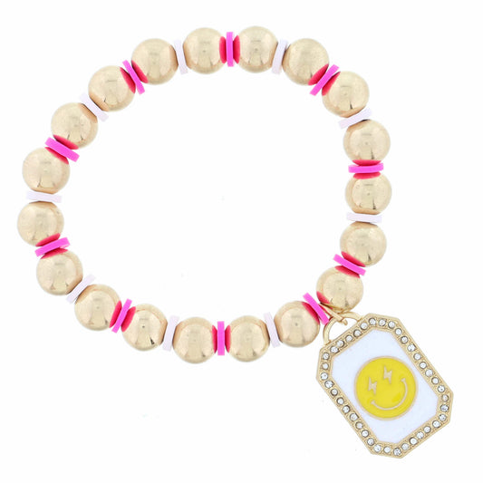 Kids White Glitter Enamel with Yellow Happy Face Bracelet