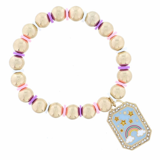 Kids Multi Enamel Rainbow with Gold Glitter Stars Bracelet