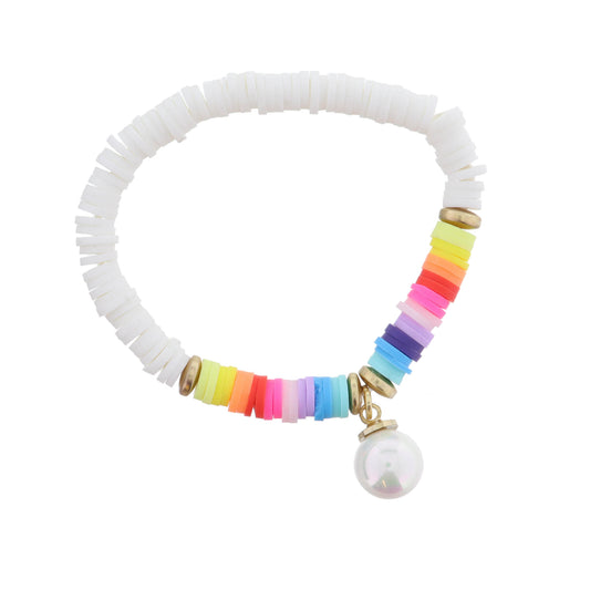 Kids White and Multi Sequin Beaded with Pearl Drop Bracelet
