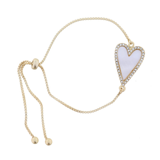White Shell Heart with Clear Crystals Bracelet