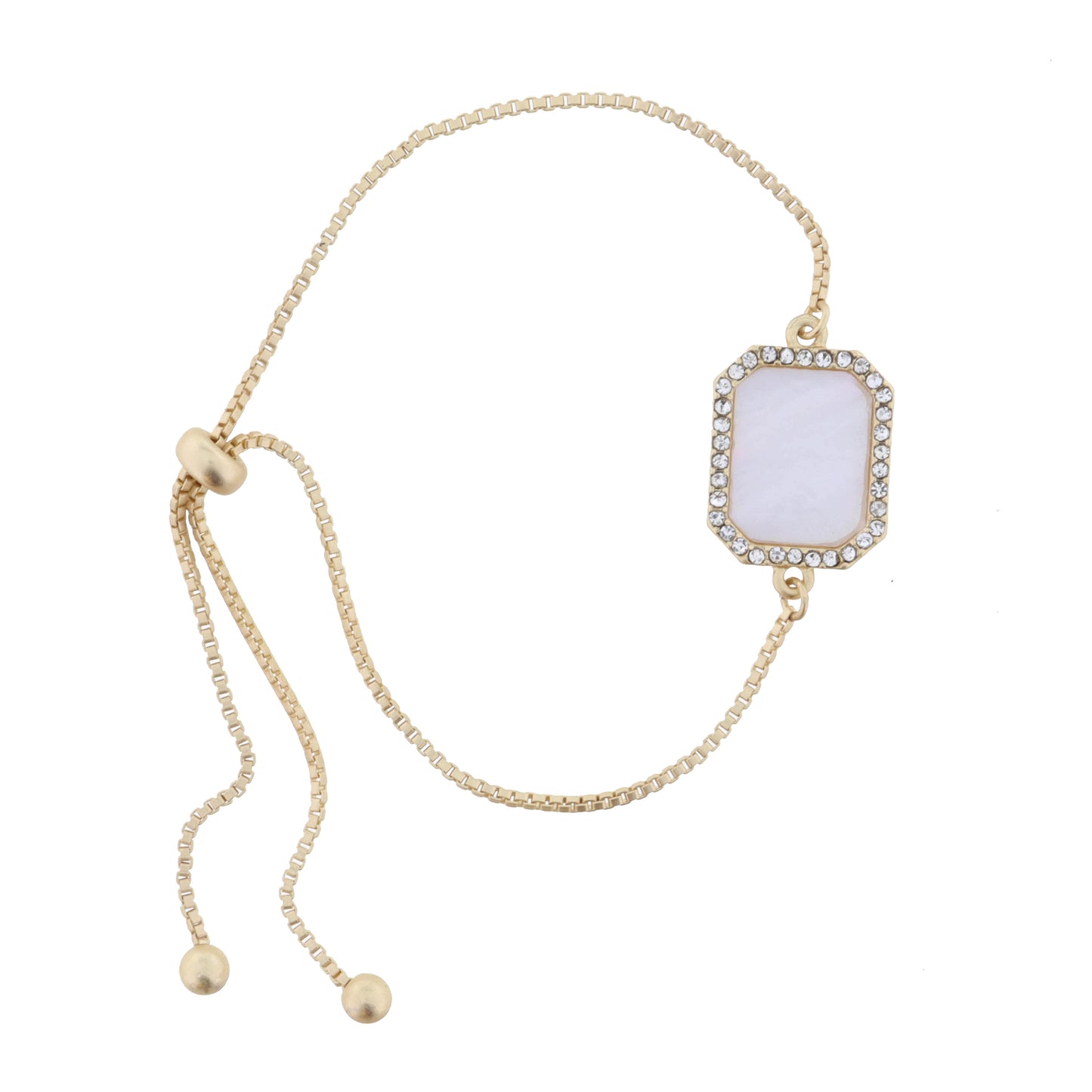 White Shell Emerald with Clear Crystals Bracelet