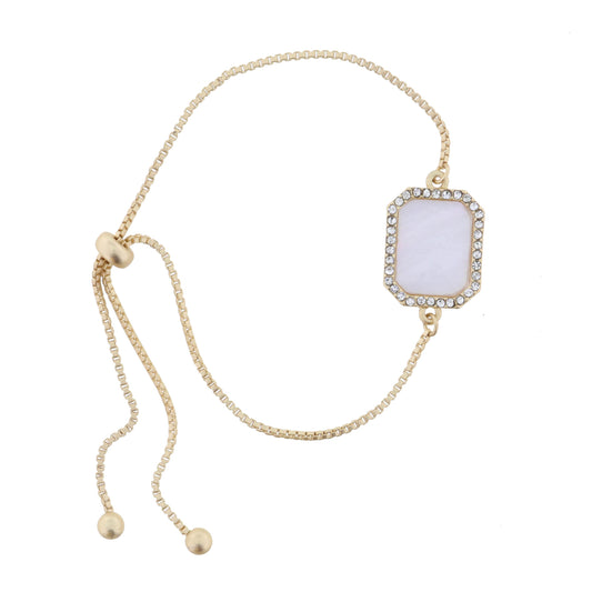 White Shell Emerald with Clear Crystals Bracelet