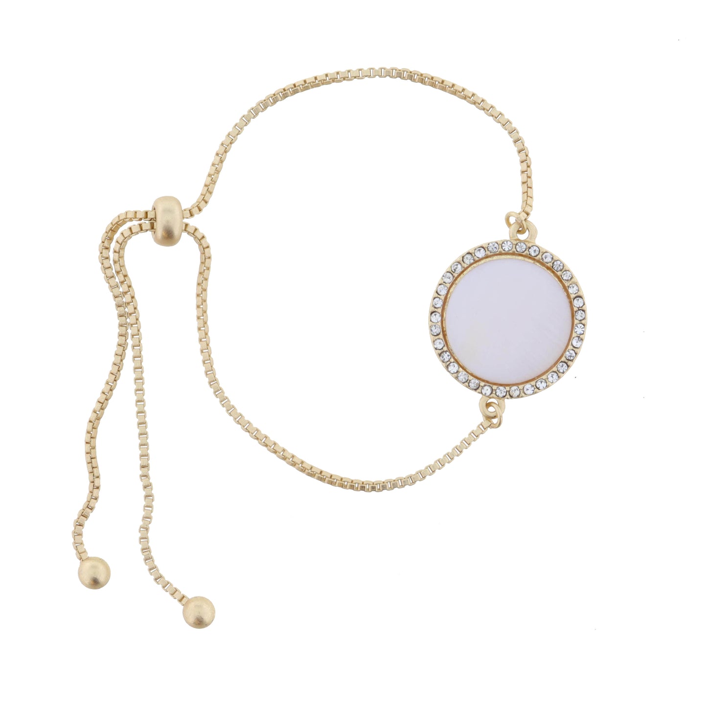 White Shell Circle with Clear Crystals Bracelet