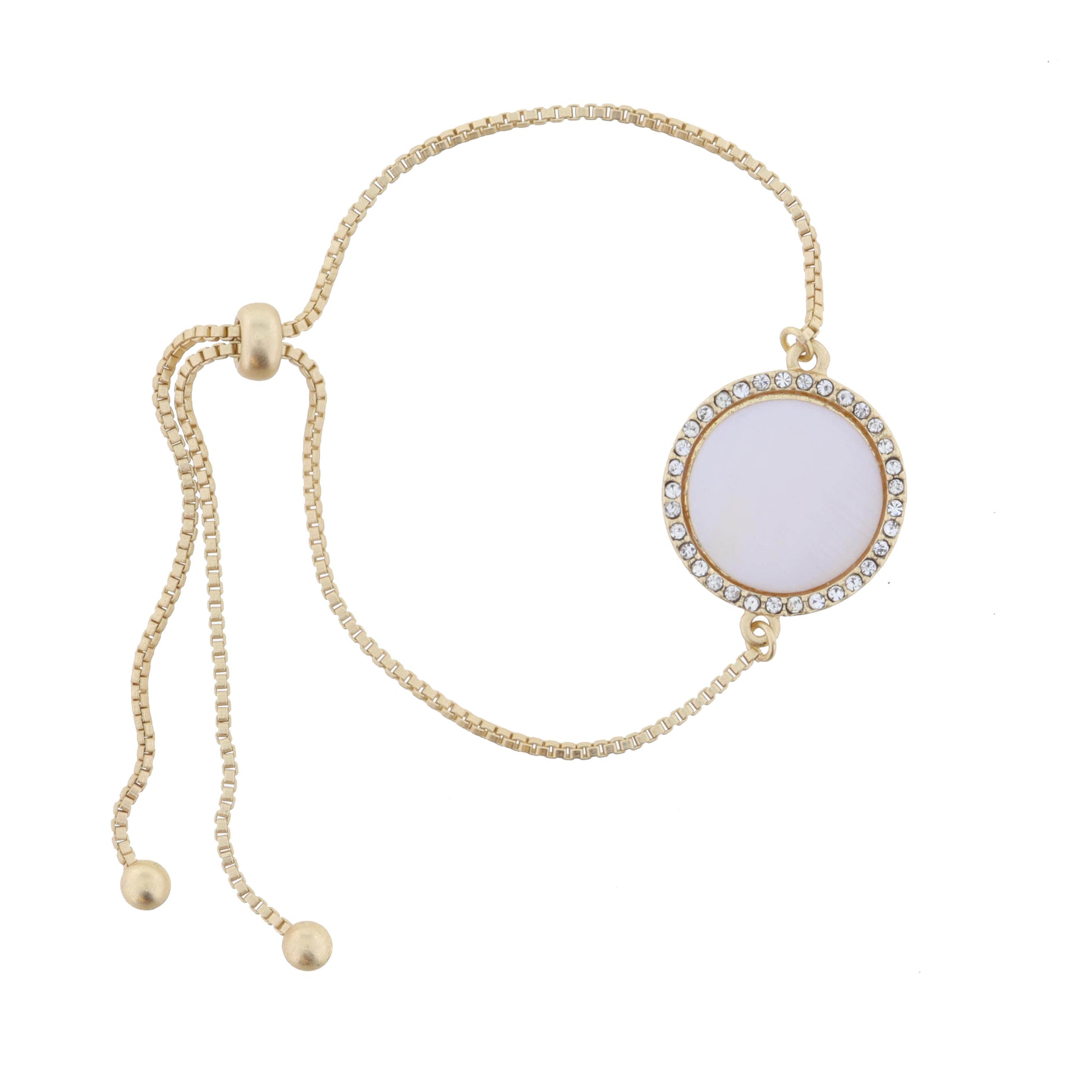 White Shell Circle with Clear Crystals Bracelet