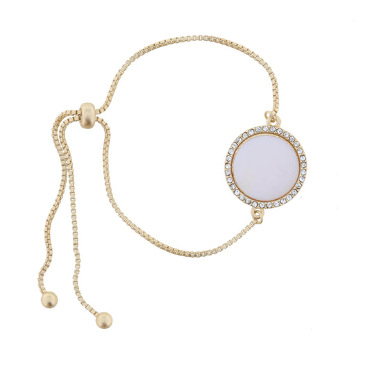 White Shell Circle with Clear Crystals Bracelet