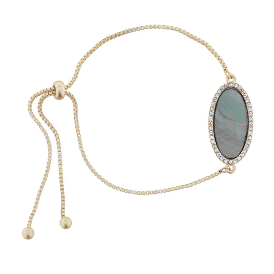 Grey Shell Oval with Clear Crystals Bracelet
