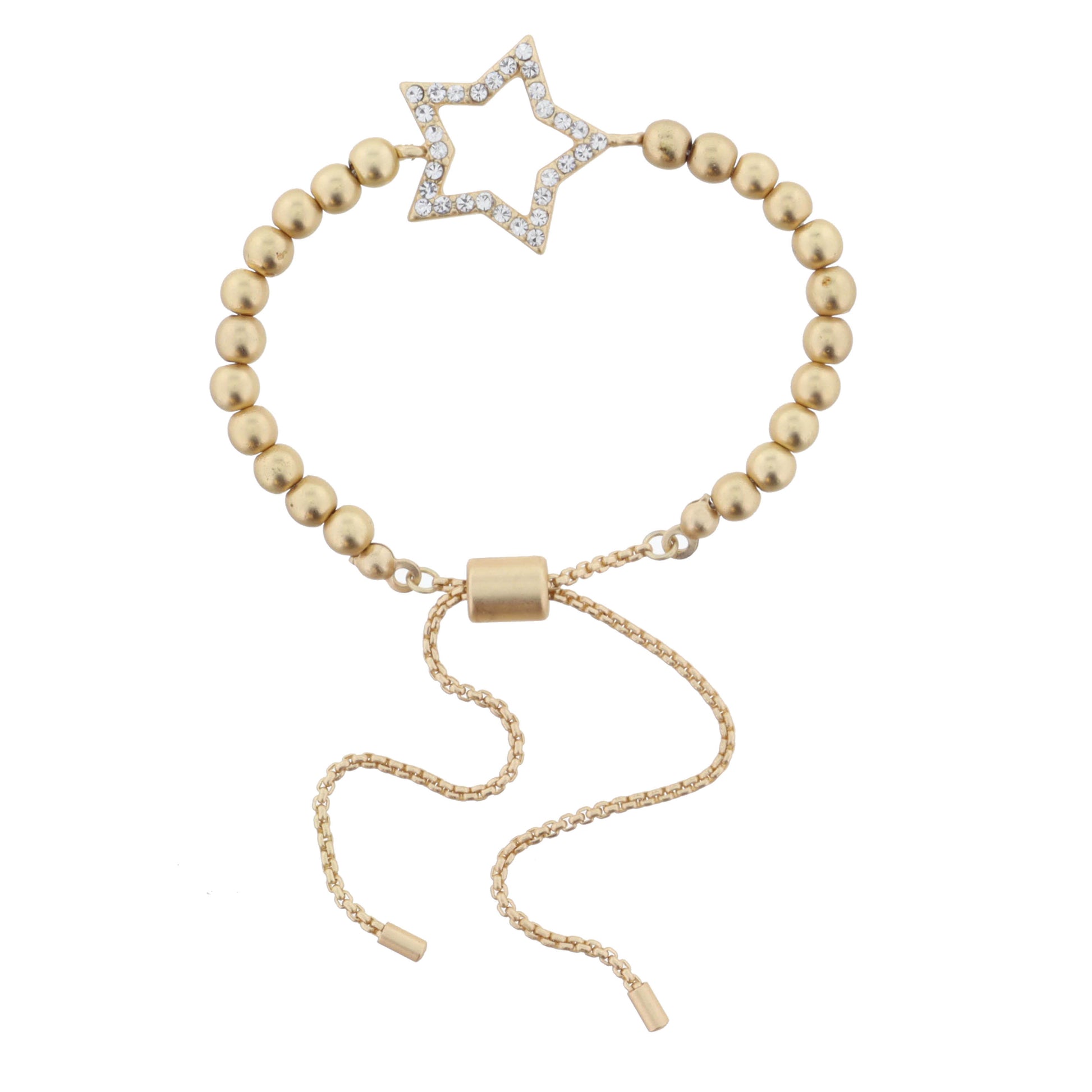 Gold Ball Beaded with Clear Crystal Star Bracelet