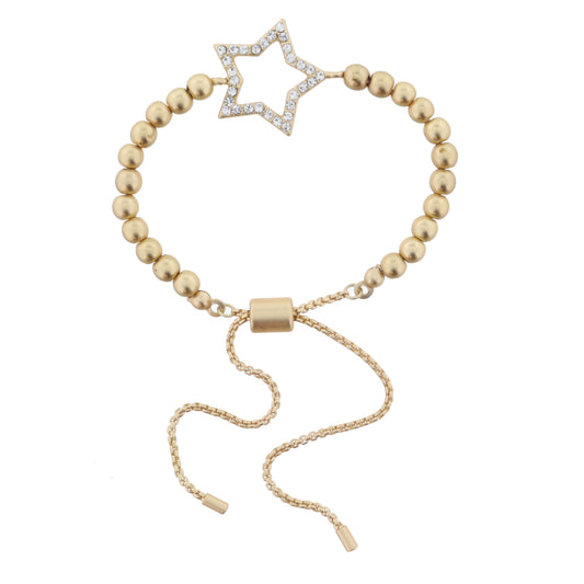 Gold Ball Beaded with Clear Crystal Star Bracelet