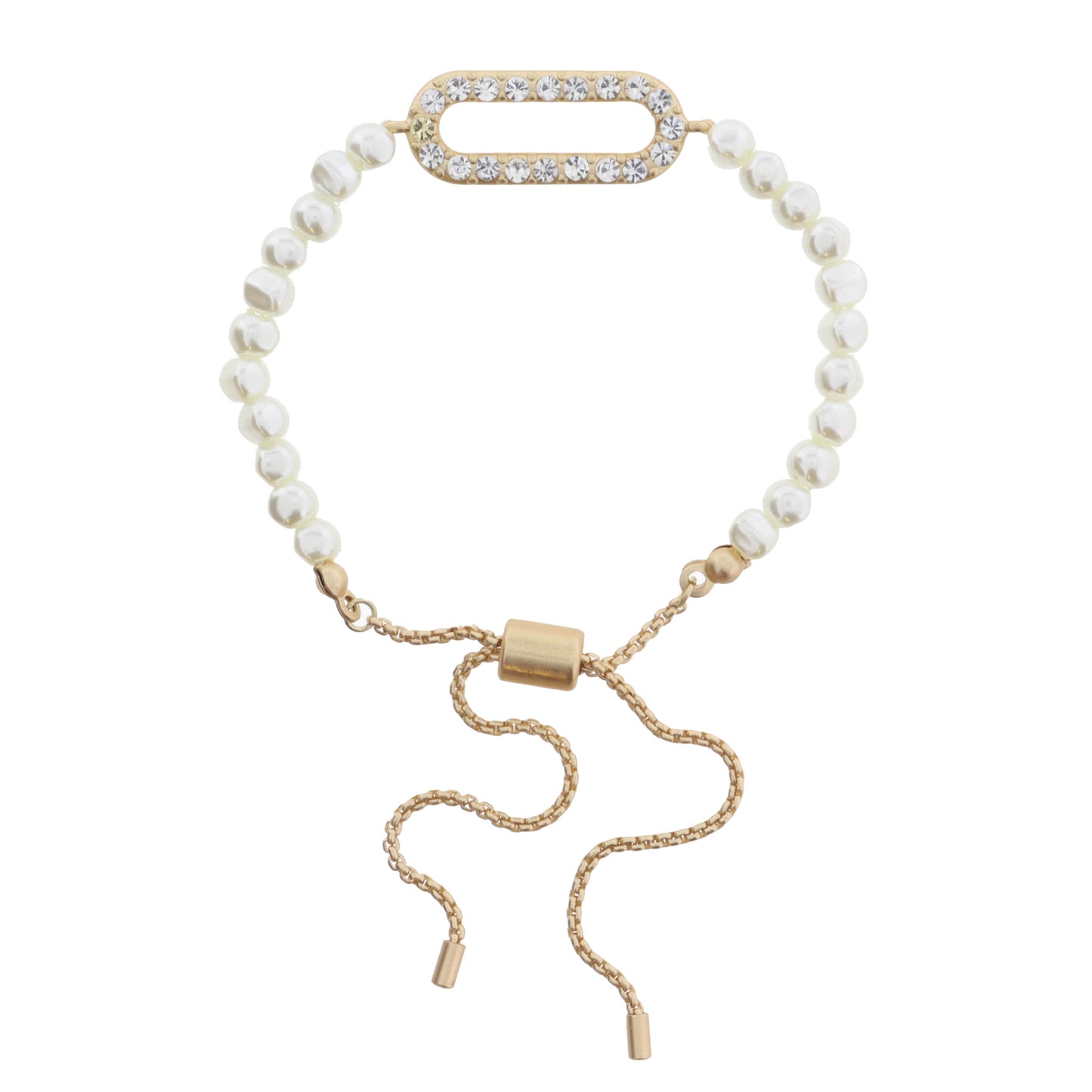 Natural Pearls with Clear Crystal Oval Link Bracelet