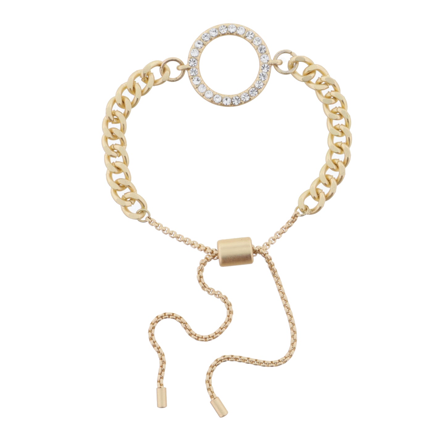 Gold Curb Chain with Clear Crystal Circle Bracelet