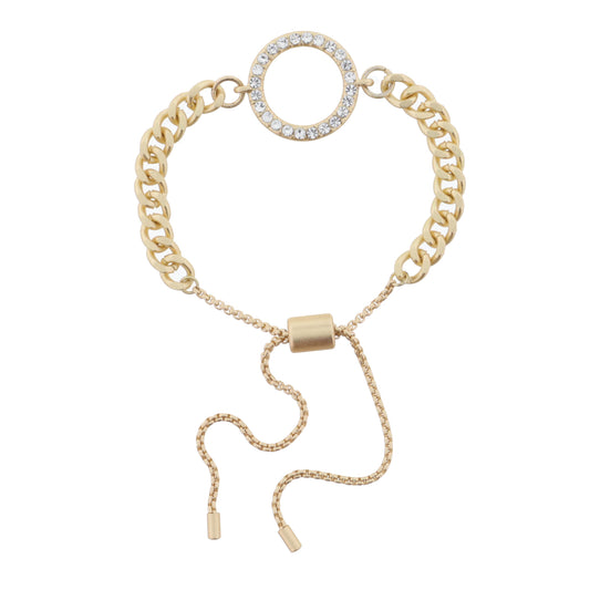 Gold Curb Chain with Clear Crystal Circle Bracelet