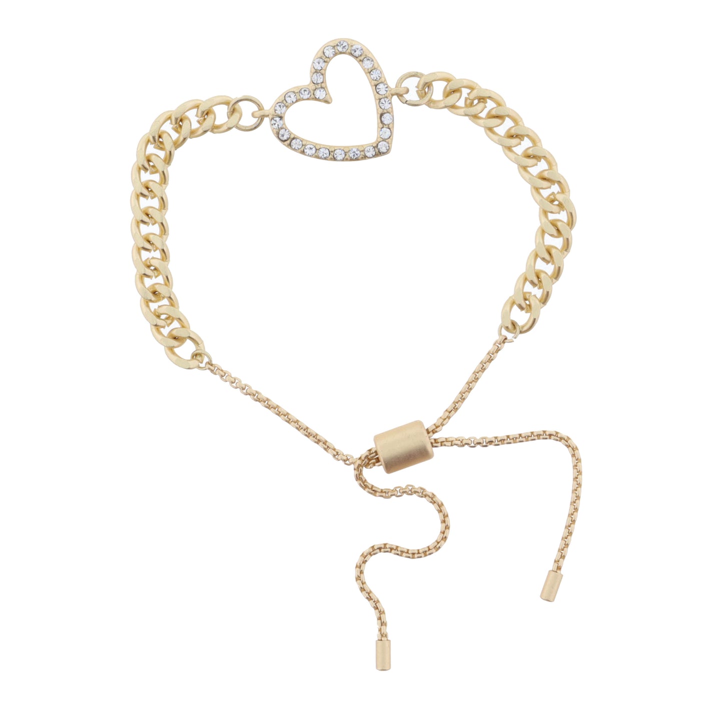 Gold Curb Chain with Clear Crystal Heart Bracelet