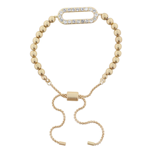 Gold Ball Beaded with Clear Crystal Oval Link Bracelet