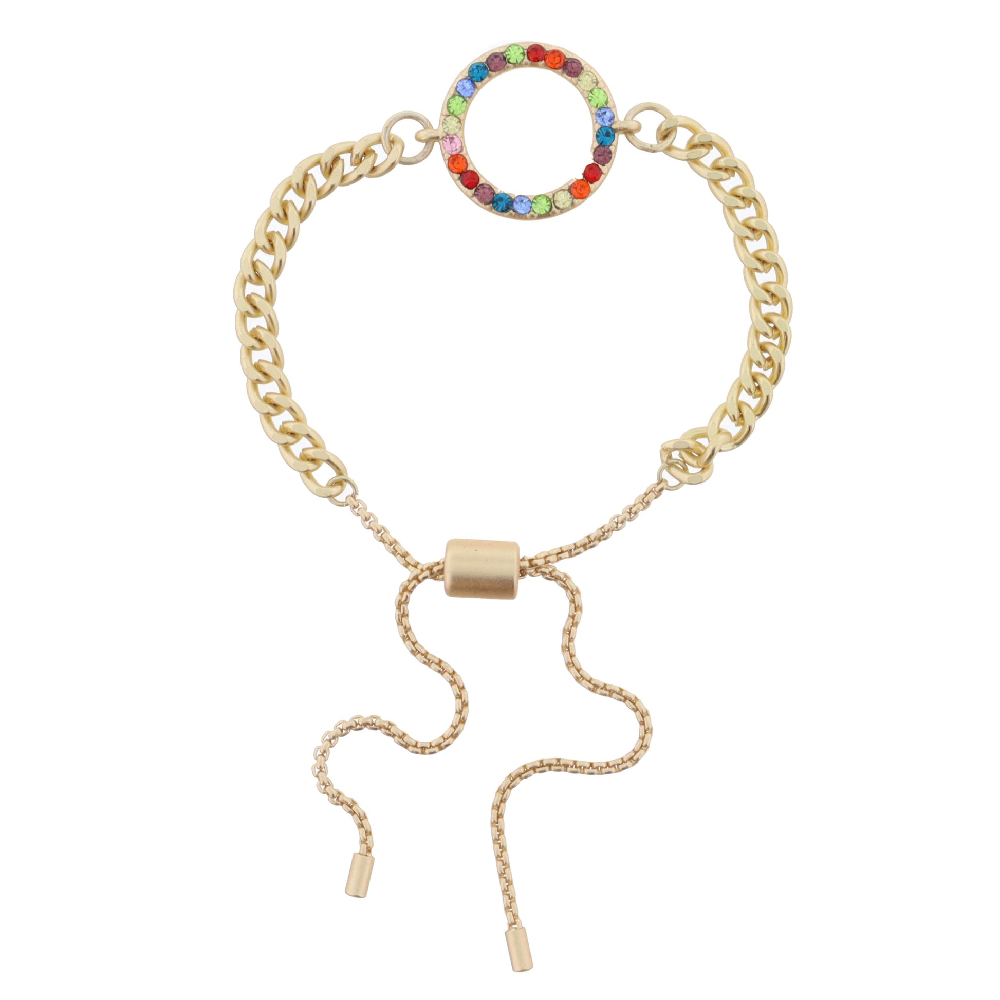 Gold Curb Chain with Multi Crystal Circle Bracelet