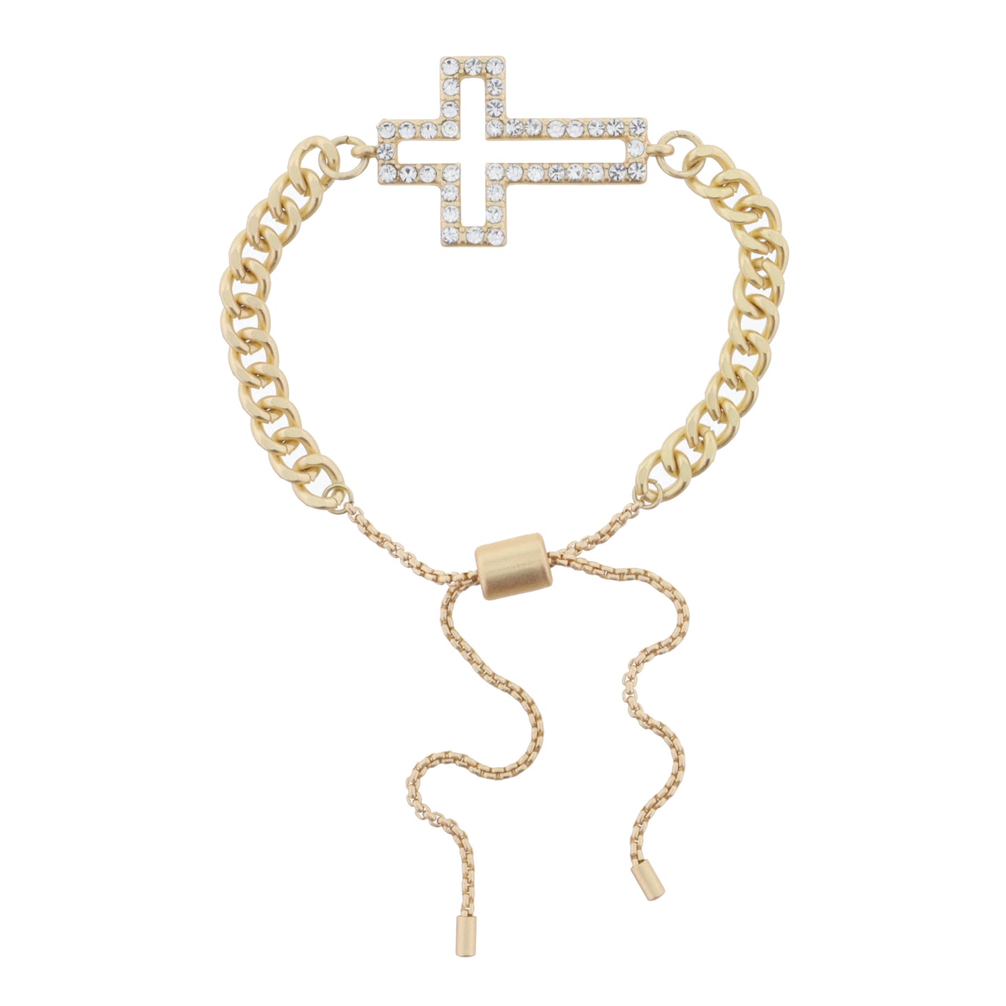 Gold Curb Chain with Clear Crystal Cross Bracelet