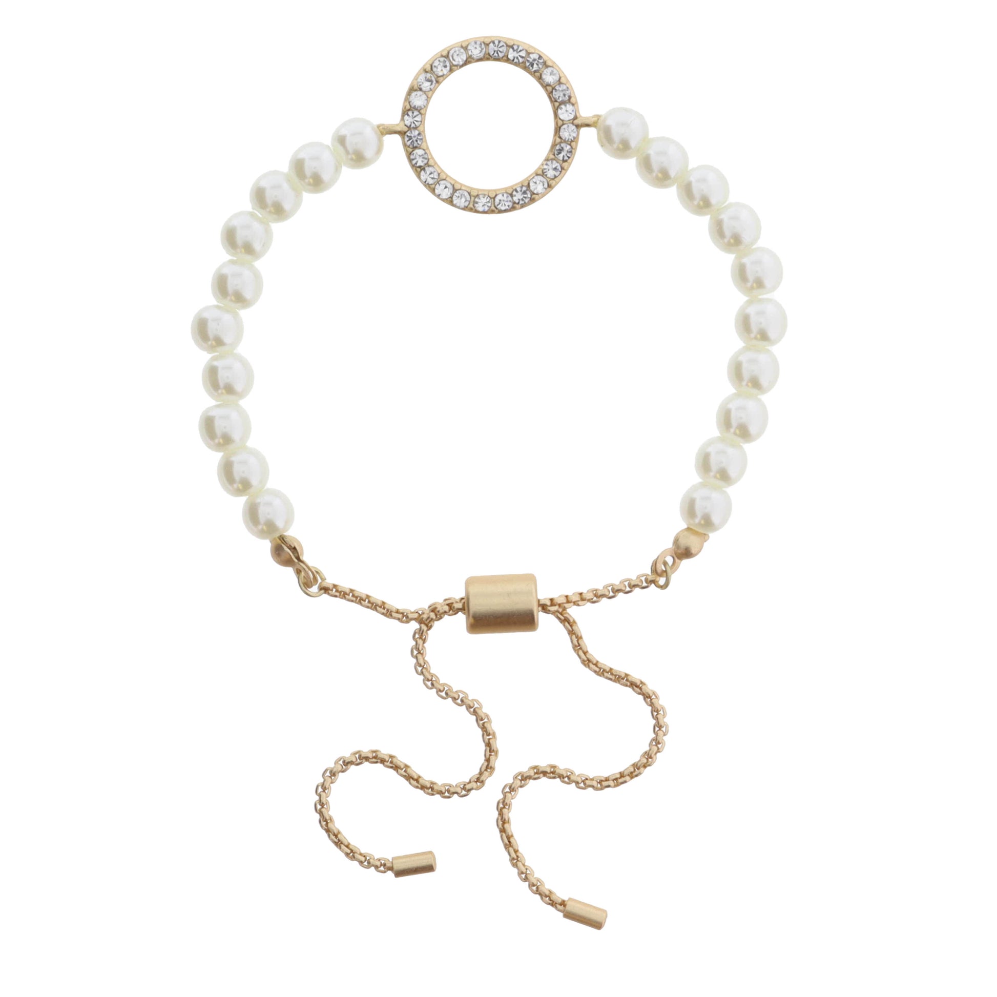 Round Pearls with Clear Crystal Circle Bracelet