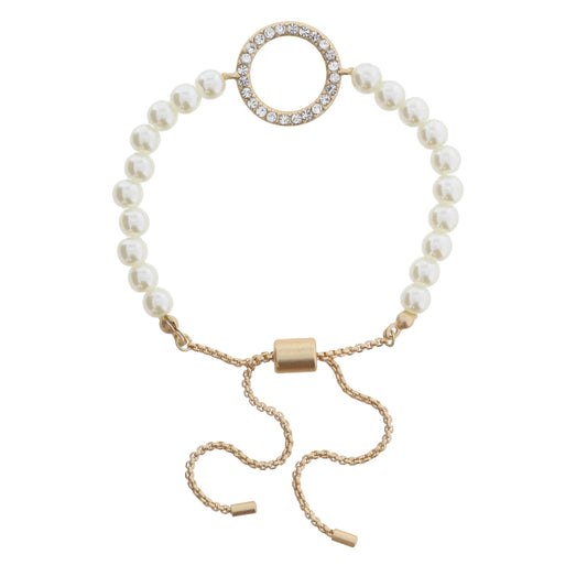 Round Pearls with Clear Crystal Circle Bracelet