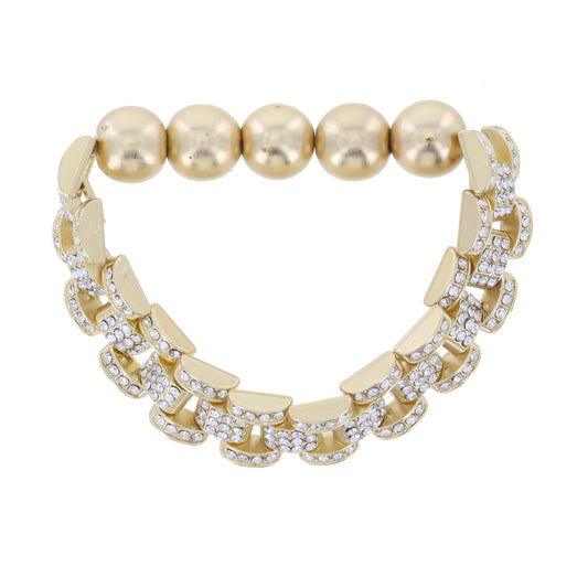 Crystal Embellished Chunky Gold Chain and Gold Bead Stretch Bracelet