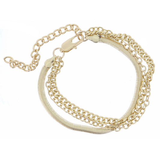 3 Strand, Gold Petite Cable Chain, Petite Curb Chain, Snake Chain Bracelet