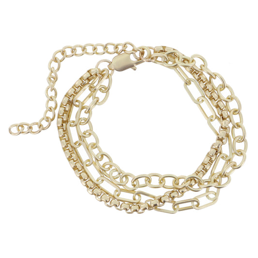3 Strand, Gold Box Chain, Cable Chain, Paperclip Chain Bracelet