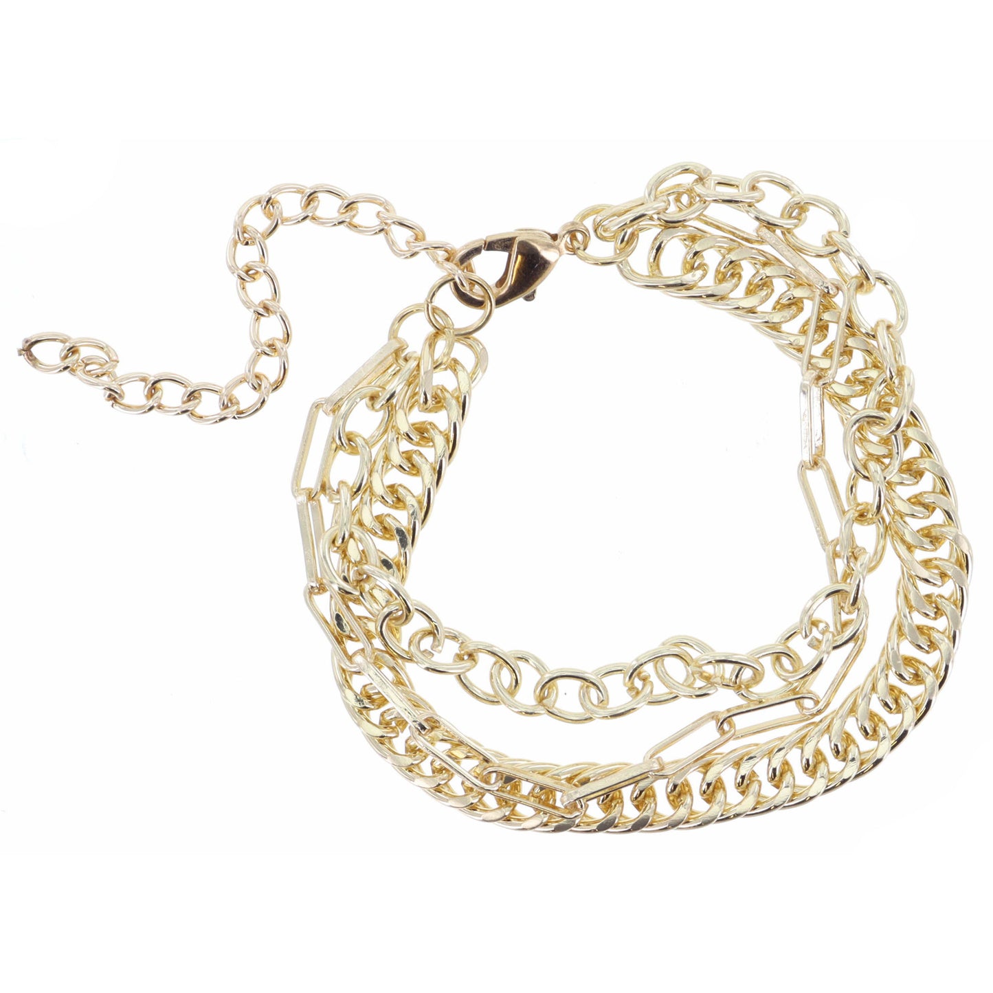 3 Strand, Shiny Gold Cable Chain, Paperclip Chain, Double Curb Chain Bracelet