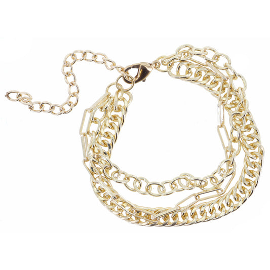 3 Strand, Shiny Gold Cable Chain, Paperclip Chain, Double Curb Chain Bracelet