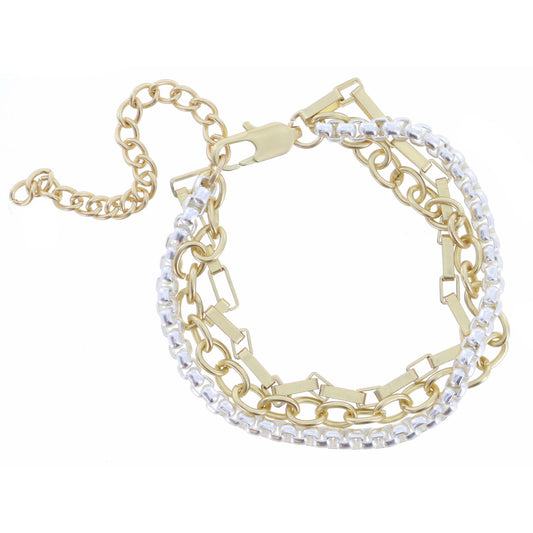 3 Strand, Gold Cable Chain, Gold Box Chain, Silver Box Chain Bracelet