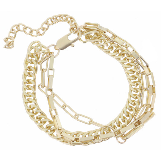 3 Strand, Gold Double Curb Chain, Box Chain, Paperclip with Toggle Bracelet
