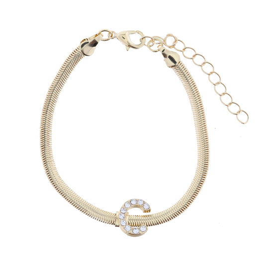 Shiny Gold Snake Chain with Clear Crystal "C" Station Bracelet
