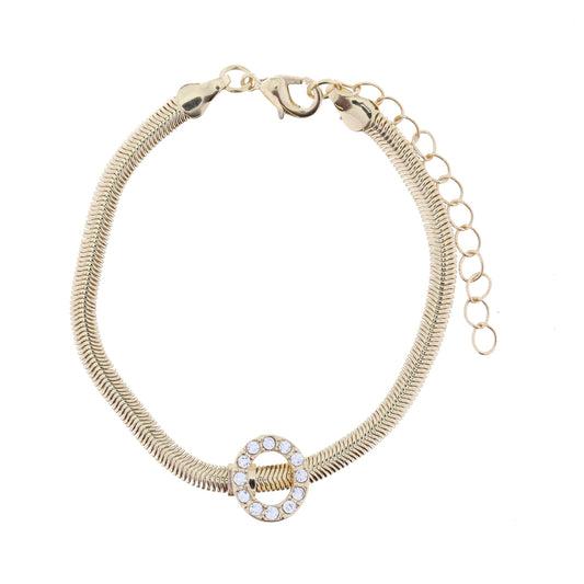 Shiny Gold Snake Chain with Clear Crystal "O" Station Bracelet